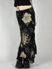 Aiertu - summer inspo Floral Print Two Layers Mesh Long Skirts For Women Vintage Elagant Fashion Low Waist Y2K Mermaid Skirt Vacation Aiertu