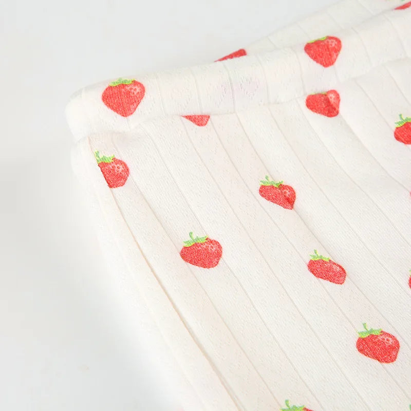 Aiertu  -  Strawberry Print Eyelet Two-piece Set Women Summer Sleeveless Slim Camis+Drawstring Pants Sets Home Cozy Sweet Casual Pajamas Aiertu
