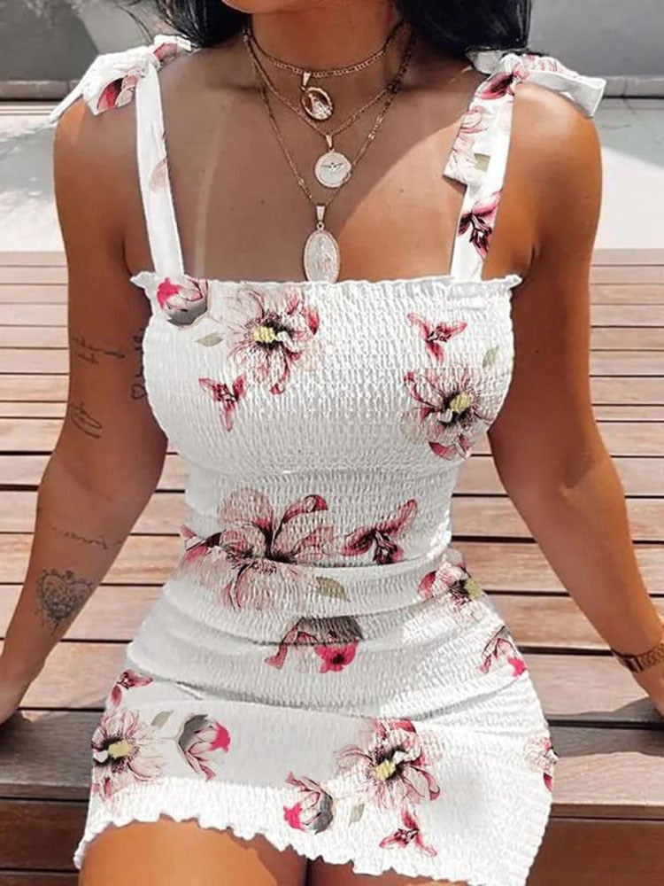 Aiertu Sexy Women's Bodycon Dress 2025  New Summer Fashion White Sling Strapless Folds Mini Slim Pencil Print Tank Dresses For Women Aiertu