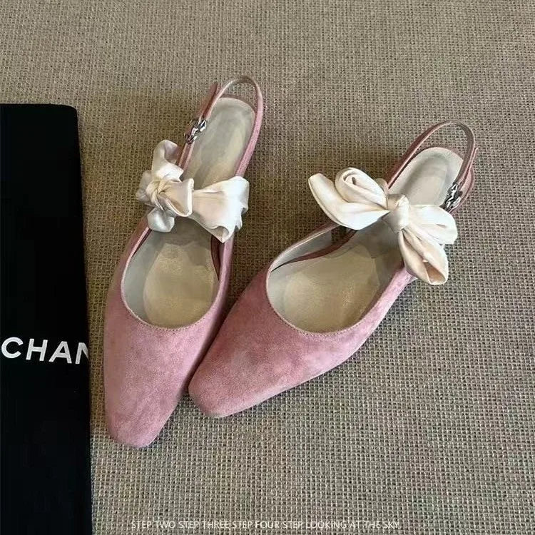 Aiertu  -  Bow Flat Sandals Women Pointed Toe Shoes Slingback Elegant Summer Trend Woman Slippers Shallow Marie Janes Dress Sandalias Aiertu