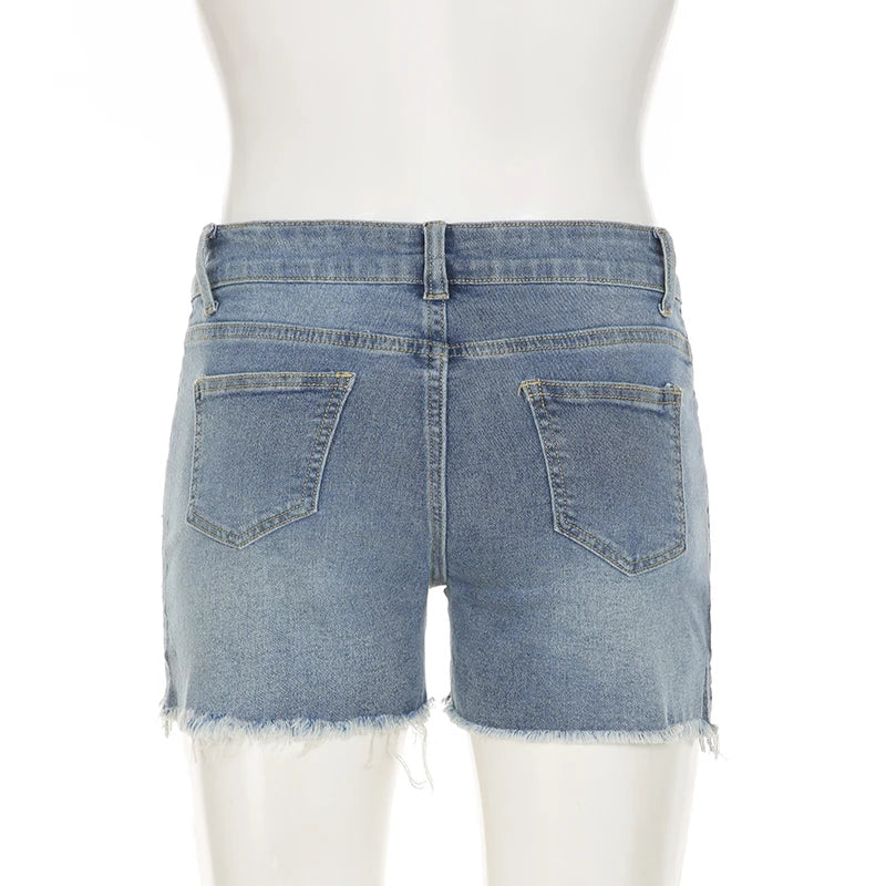 Aiertu  -  y2k Rhinestone Denim Shorts Summer Casual Low Rise Skinny Short Jeans for Women Streetwear All-match Shorts Harajuku 90s Aiertu
