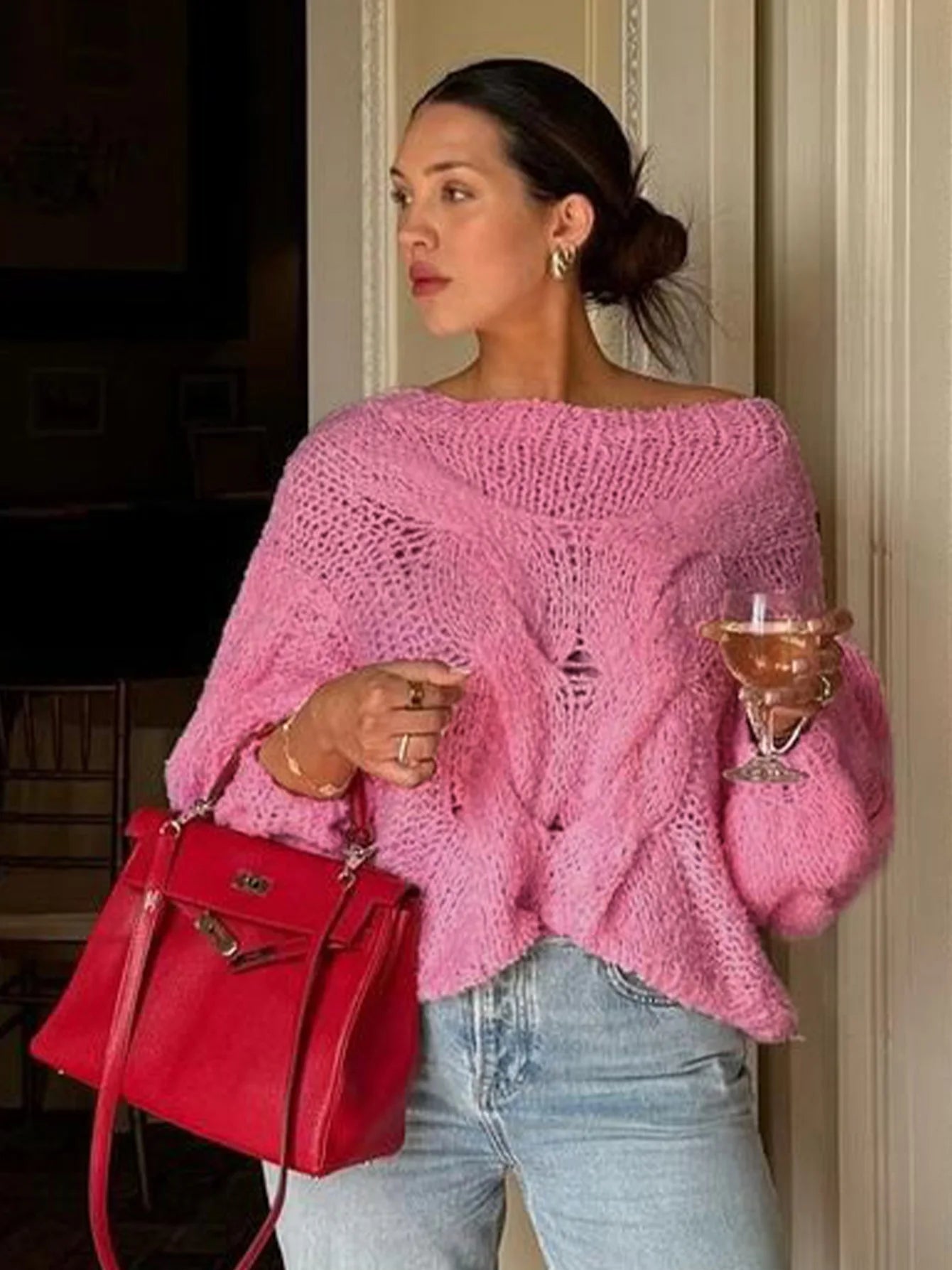Aiertu  -  Autumn Winter Fashion Twist Knitted Sweaters Tops Hollow Out Round Neck Long Sleeve Top Y2K Outfits Streetwear Aiertu