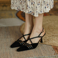 Aiertu  Women Summer Shoes Kidsuede Simple Sandals Elegant Close Toe Girls Daily Pumps French Style Buckle Strap Women's Simple Shoes Aiertu