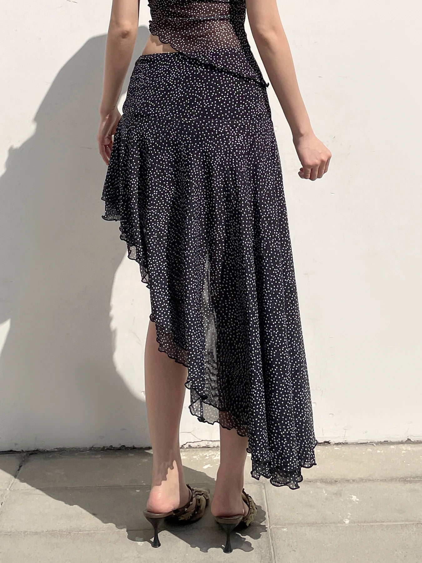 Aiertu  -  Vintage Polka Dot Print Midi Skirt Elegant Retro Low Rise Loose Irregular Skirts for Women Y2k Aesthetic Clothing Summer Aiertu