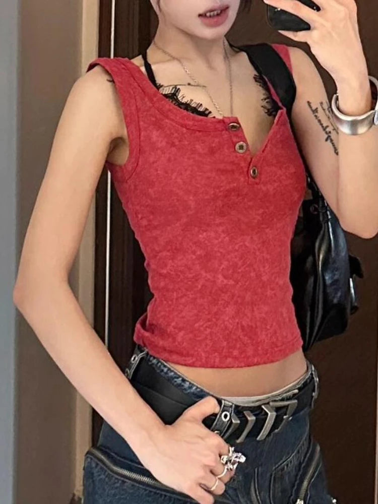 Aiertu  -  Sweet Y2k Aesthetic Lace Patchwork Top Vest Summer Harajuku Single Breasted Fairy Grunge Camisoles 2025 Crop Tanks Women Trendy Aiertu