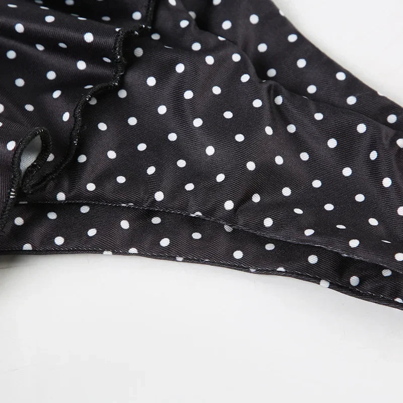 Aiertu  -  Summer Vacation Beach 2 Piece Set Women Sexy Polka Dots Print Lace Up Halter Bra + Ruffles Micro Mini Skirts Swimsuit Aiertu