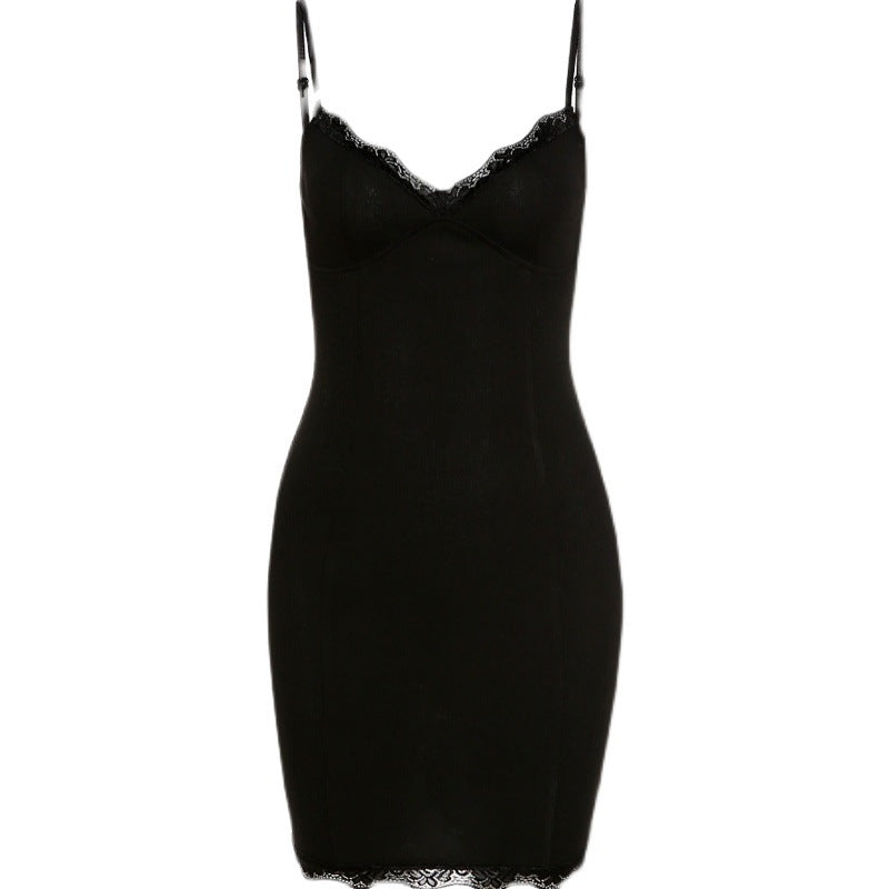 Aiertu - V Neck Lace Trim Bodycon Mini Dress Aiertu