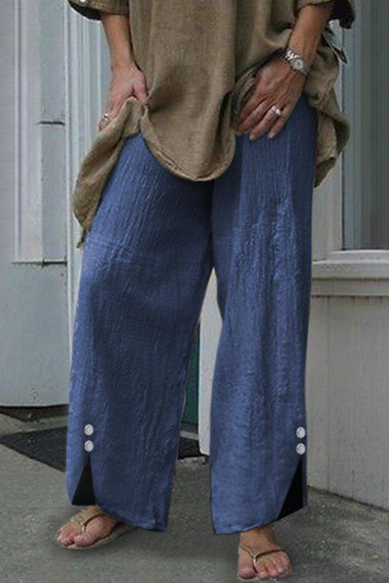 Aiertu  -  Casual Solid Patchwork Buttons Straight Wide Leg Solid Color Bottoms(6 Colors) Aiertu