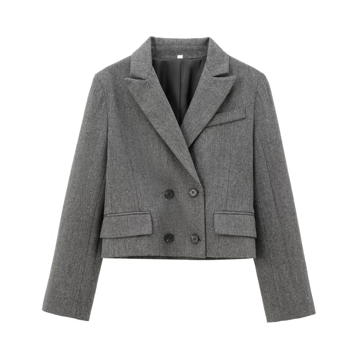 Aiertu  -  High Street Women Gray Double Breasted Elegant Crop Blazer Long Sleeve Lapel Collar  Business Suit Jacket Aiertu