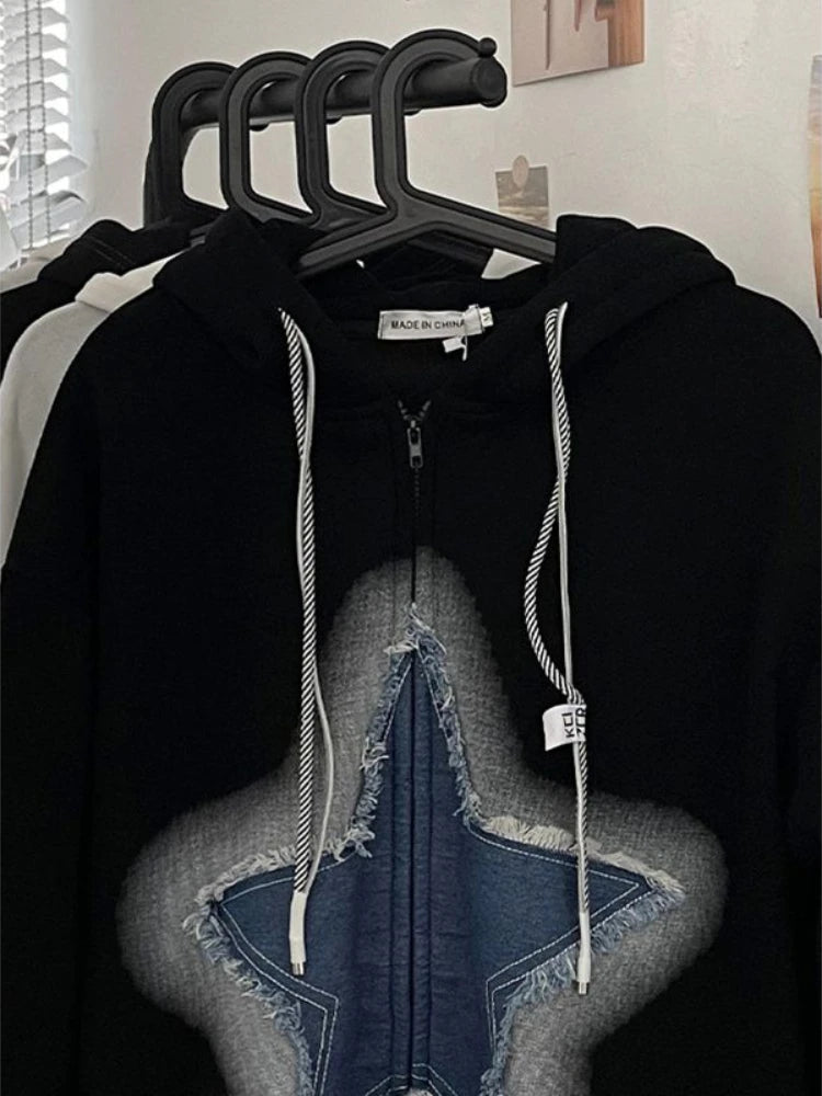 Aiertu  -  Streetwear Vintage Hoodie Zip Up Women Harajuku Aesthetic Patchwork Casual Loose Sweatshirt Zipper Korean Couple Wear Aiertu