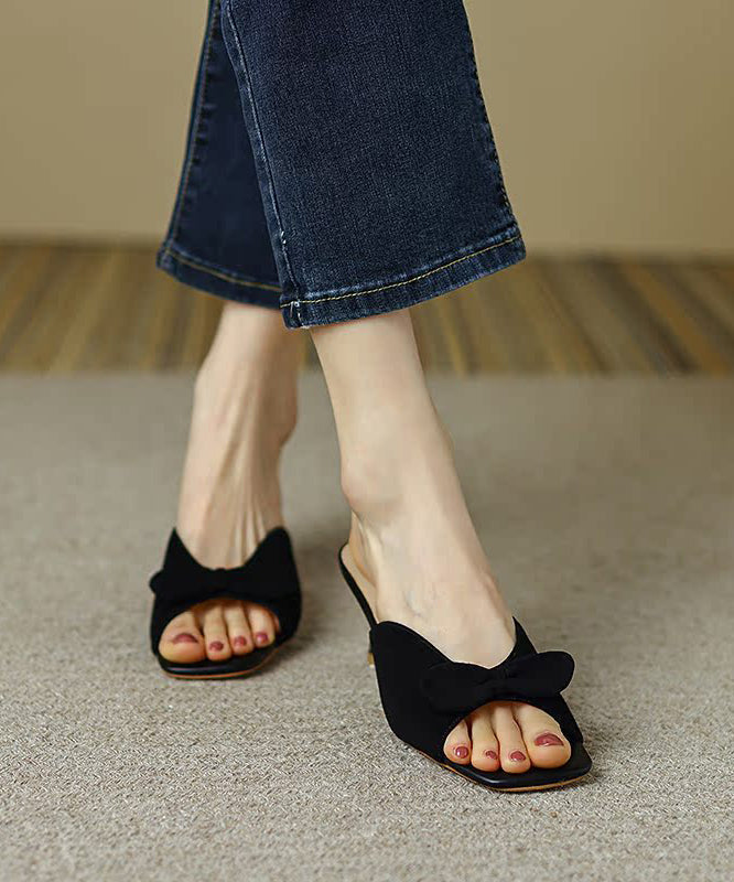Aiertu  Stylish Splicing High Heel Blue Suede Slide Sandals Bow Peep Toe Aiertu