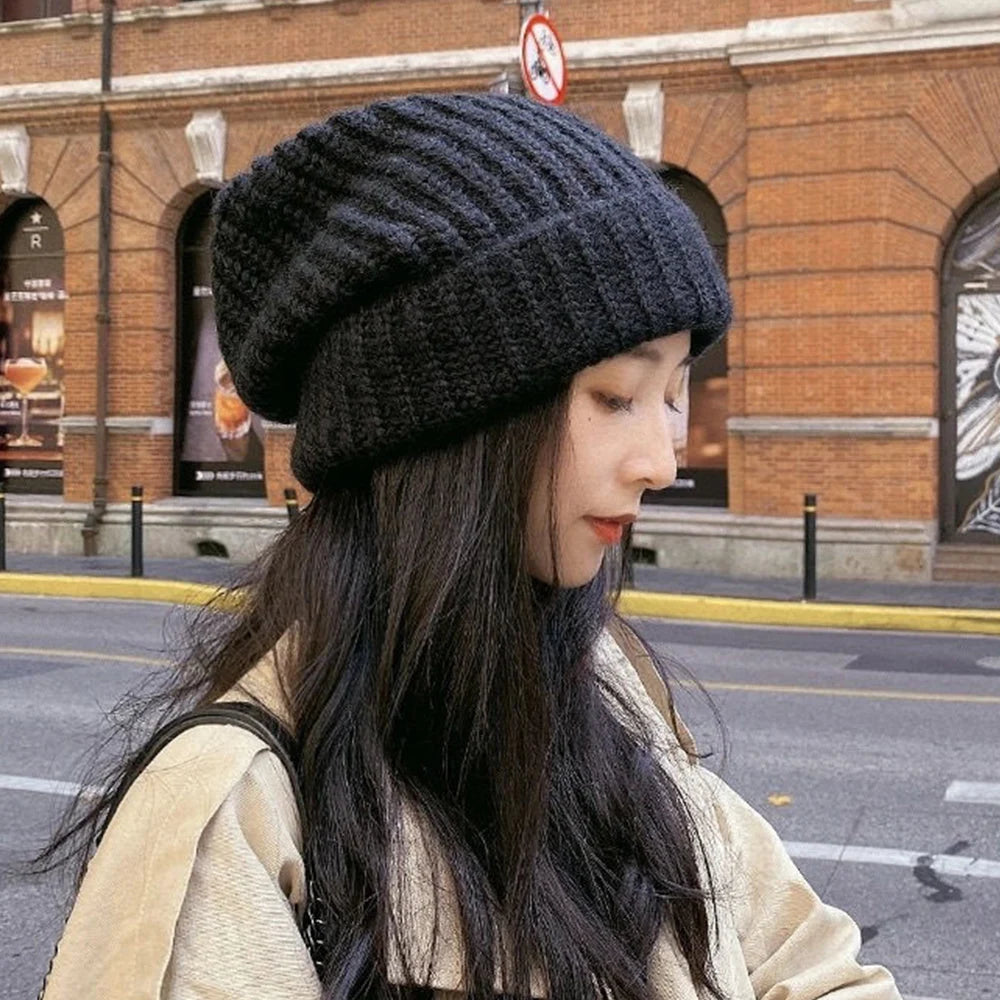 Aiertu  -  Winter Knitted Hat Women Korean Fashion Solid Outdoor Warm Beanies All-match Casual Elastic Comfortable Cap Aiertu