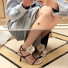 Aiertu  -  Women's Summer New Fashion Floral Designer Sexy Open Toe Stilettos PU Leather Elegant Slip On Party Dress Ladies Sandals Aiertu