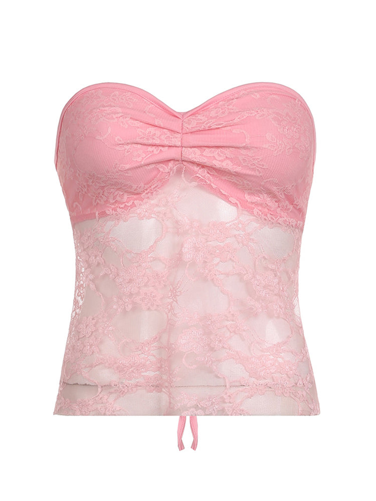 Aiertu - summer inspo Y2K Clothes Backless Tie Strapless Sexy Cute Lace Crop Tops Women Sweet Kawaii 2000s Balletcore Tanks Camis Aiertu