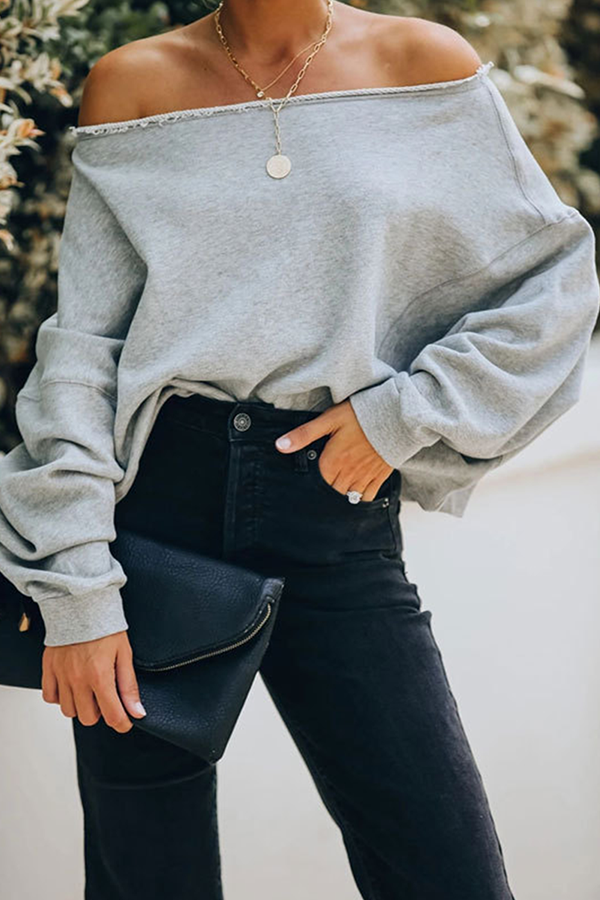 Aiertu  -Casual Elegant Solid Split Joint Fold Off the Shoulder Tops aiertu