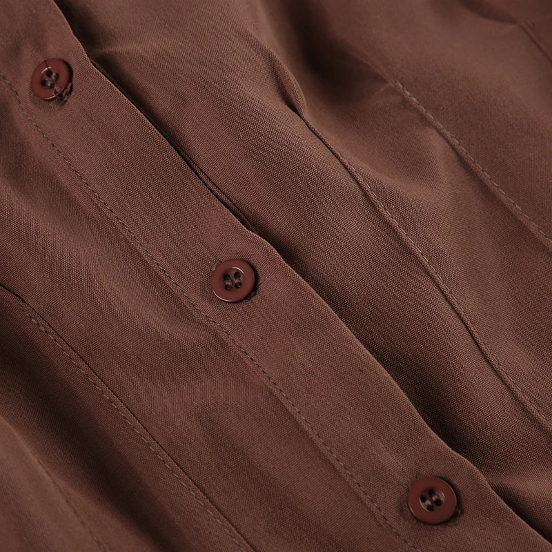 Aiertu  -  Fashion Chic Brown Summer Shirts Female Folds Slim-Waist Vintage Y2K Top Buttons Pleated Blouse Cropped Clothes Aiertu