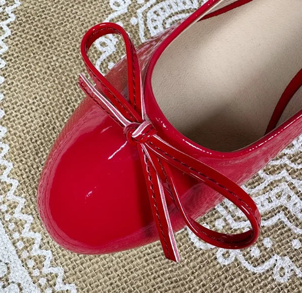 Aiertu    -  Women Round Toe Ballet Flats Spongy Bottom  Hot New Italian Shoes Patent Leather Classic Bow-Knot Dressing Slip-On 34 48 47 Aiertu