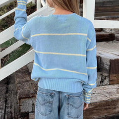 Aiertu  -  cold weather outfits Fashion Striped Women Sweater Y2K O-neck Loose Fit Jumper Top Preppy Style Casual Knitted Pullovers Korean Outfits Aiertu