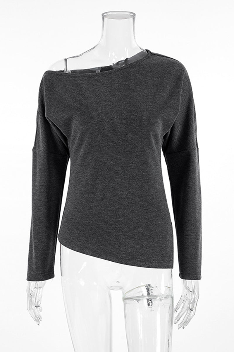 Aiertu  -Casual Street Irregular Potholes Oblique Collar Tops aiertu