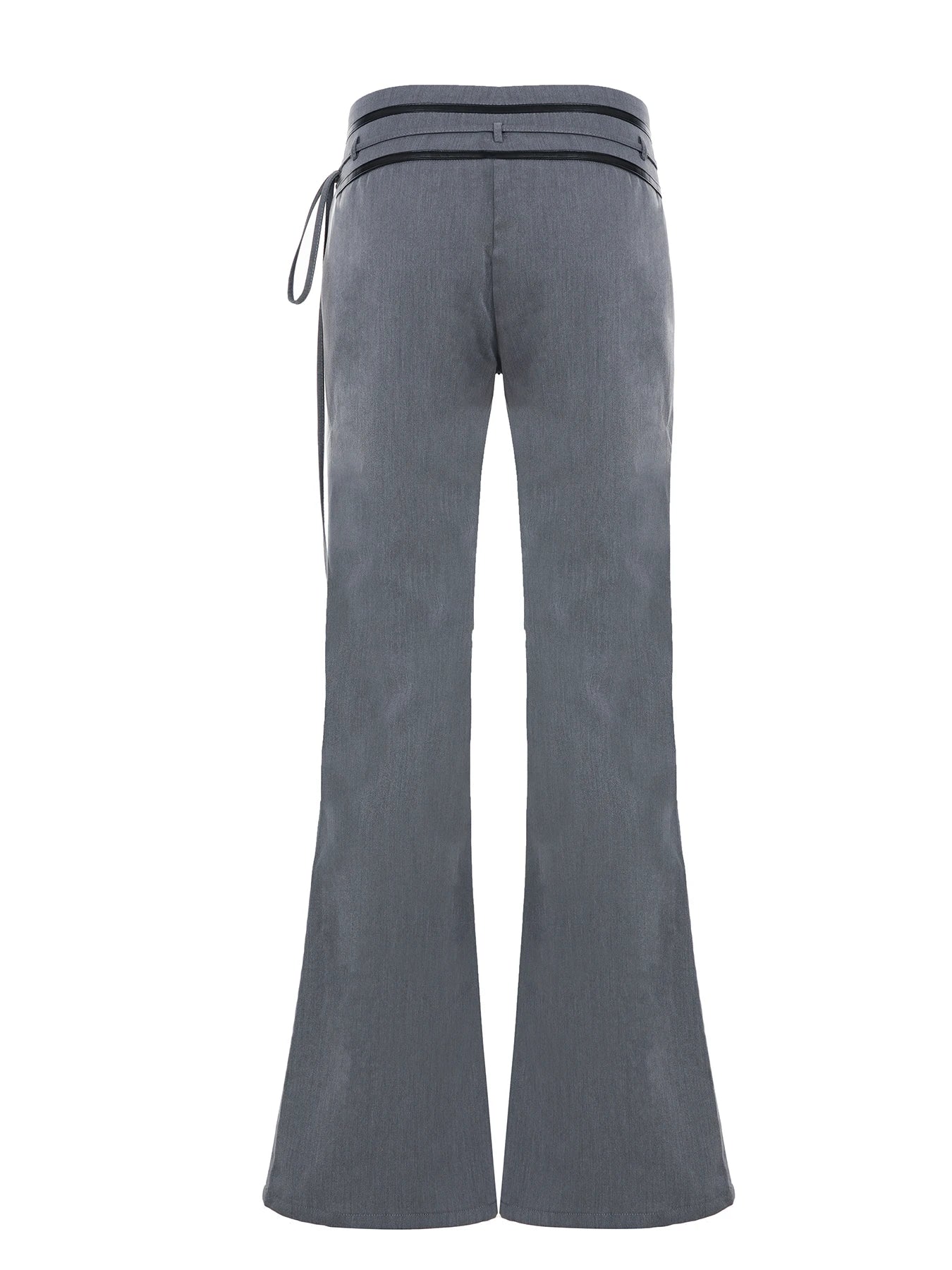Aiertu  -  Ladies Casual Grey Flared Pants Chic Leather Striped Patchwork Low Rise Casual Pants Streetwear y2k Trouser Korean Style Aiertu