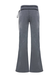 Aiertu  -  Ladies Casual Grey Flared Pants Chic Leather Striped Patchwork Low Rise Casual Pants Streetwear y2k Trouser Korean Style Aiertu
