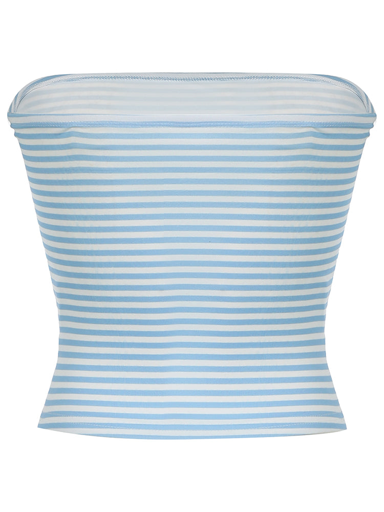 Aiertu - summer inspo Hot Blue Stripe Basic Simple Sleeveless Crop Tops Women Strapless Tube Top Y2K Girl 2000s Summer Cute Streetwear Vest Aiertu