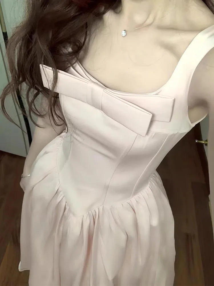 Aiertu  -  French Style Hot Girl Pink Dress Women's Spring Slim Fit Square Collar Strap A-line Dress Fashion Female Clothes Aiertu