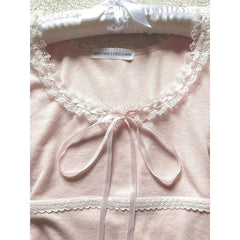 Aiertu  -  Kawaii Pink T Shirt Women Japanese Cute Bow Lace Up Tops Summer Y2K Korean Fashion Lace Patchwork Puff Short Sleeve Tees Aiertu