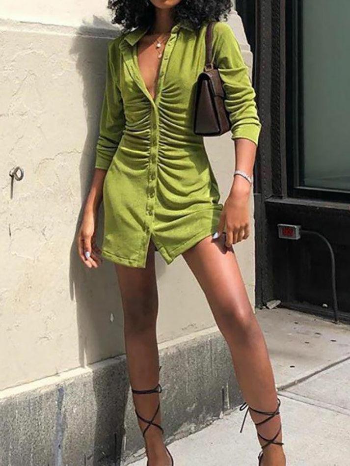 Aiertu Ruched Velvet Shirt Mini Dress Outfit Ideas Aiertu