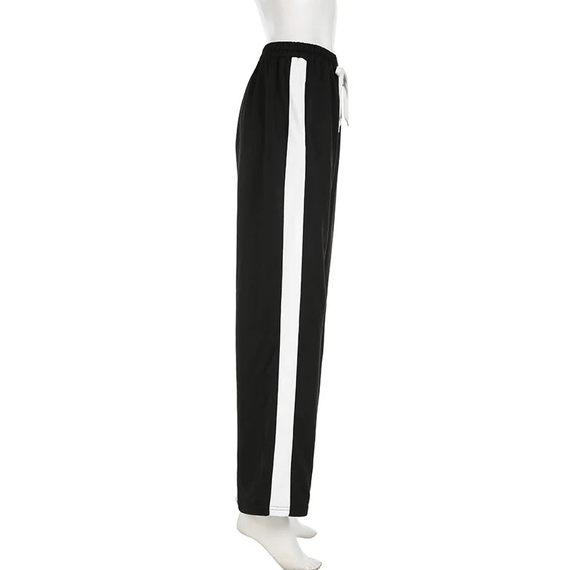 Aiertu  Streetwear Stripe Spliced Autumn Sweatpants Women Trousers Sporty Casual Elastic Waist Homewear Pants Straight Bottom Aiertu