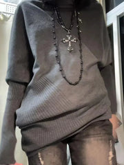 Aiertu  -  New American Vintage Asymmetrical Long Knitted Batwing Sleeve Pullovers Y2k Harajuku Office Lady Autumn Sweaters Punk Jumpers Aiertu