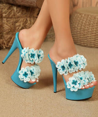 Aiertu  Baby Blue Floral Patchwork Stiletto Heels Classy Slide Sandals Aiertu