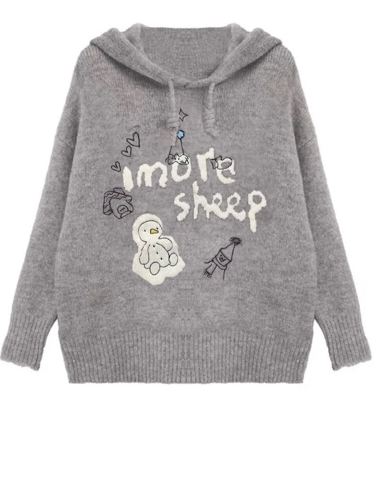 Aiertu  -   Korean Style Streetwear Oversize Sweaters Women Autumn Winter Cartoon Knitted Hoodies Y2k Loose Casual Pullover Hooded Aiertu