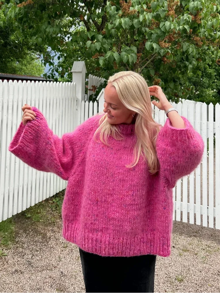 Aiertu  -  Pink Oversize Long Sleeve Knit Pullover Women Casual Loose Lazy Round Neck Kink Sweater 2026 Autumn Lady High Street Knitwear Aiertu