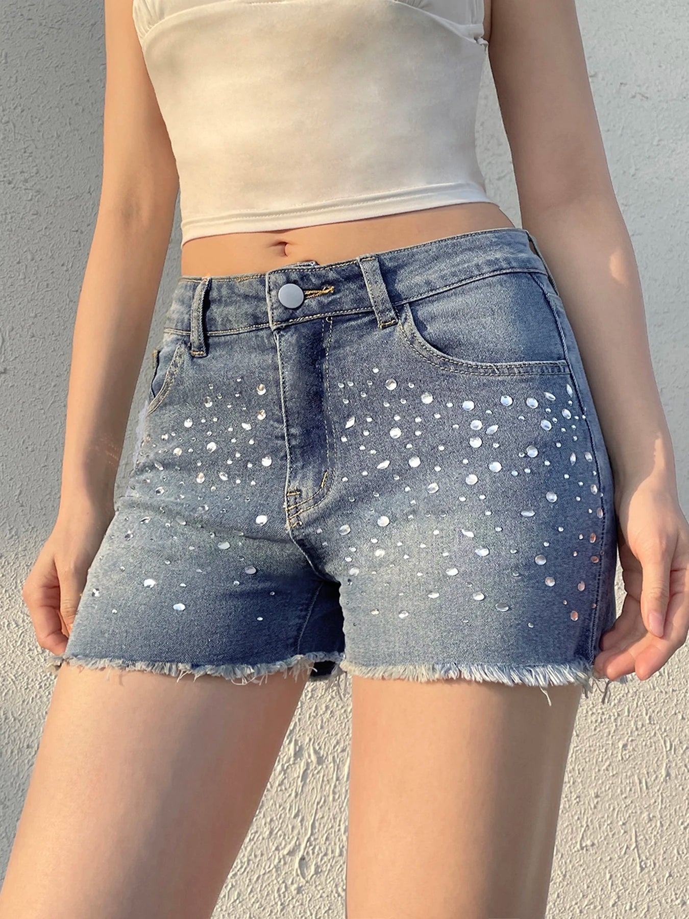 Aiertu  -  y2k Rhinestone Denim Shorts Summer Casual Low Rise Skinny Short Jeans for Women Streetwear All-match Shorts Harajuku 90s Aiertu