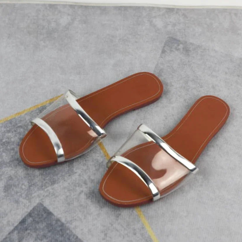 Aiertu  -  Transparent PVC Flat Slippers for Women 2025 Square Toe Outdoor Fashion Cross Design Female Slides Plus Size Summer Beach Shoes Aiertu