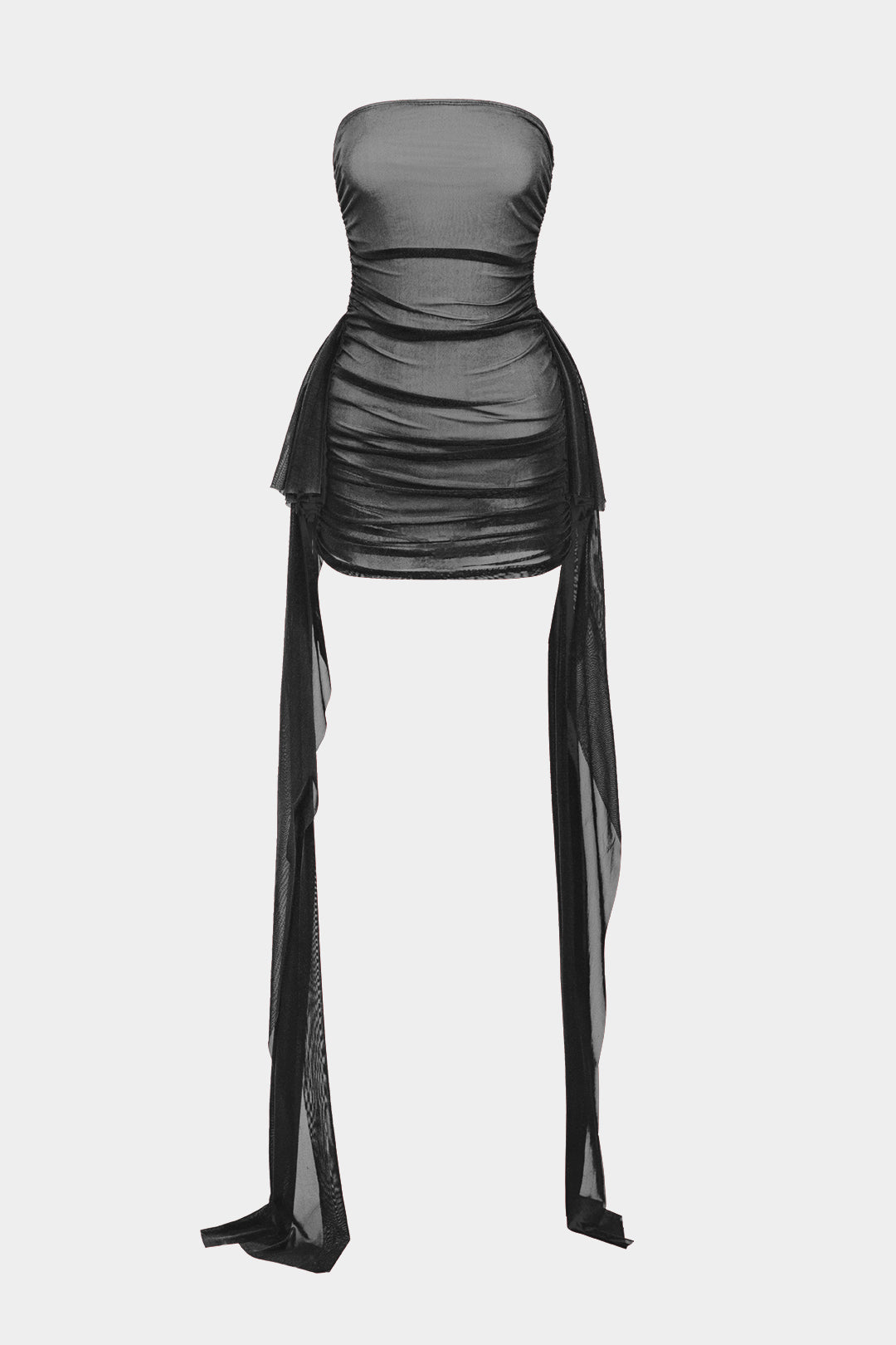 Aiertu  Mesh Ruched Strapless Mini Dress Aiertu