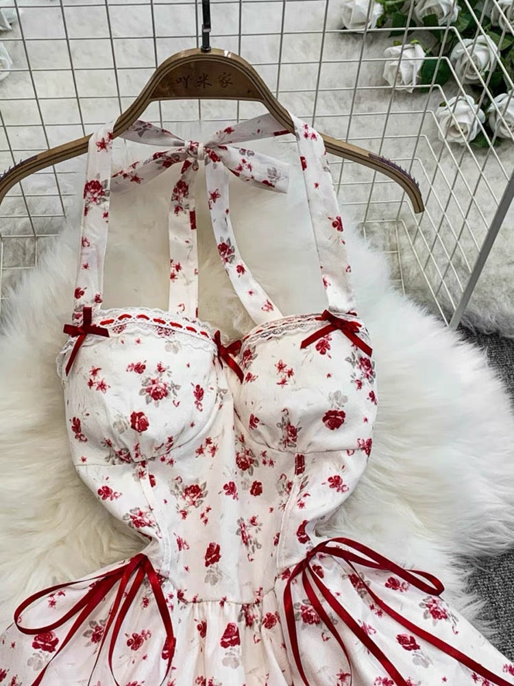 Aiertu  Cherry Bird Red Ribbon Coquette Dress Aiertu
