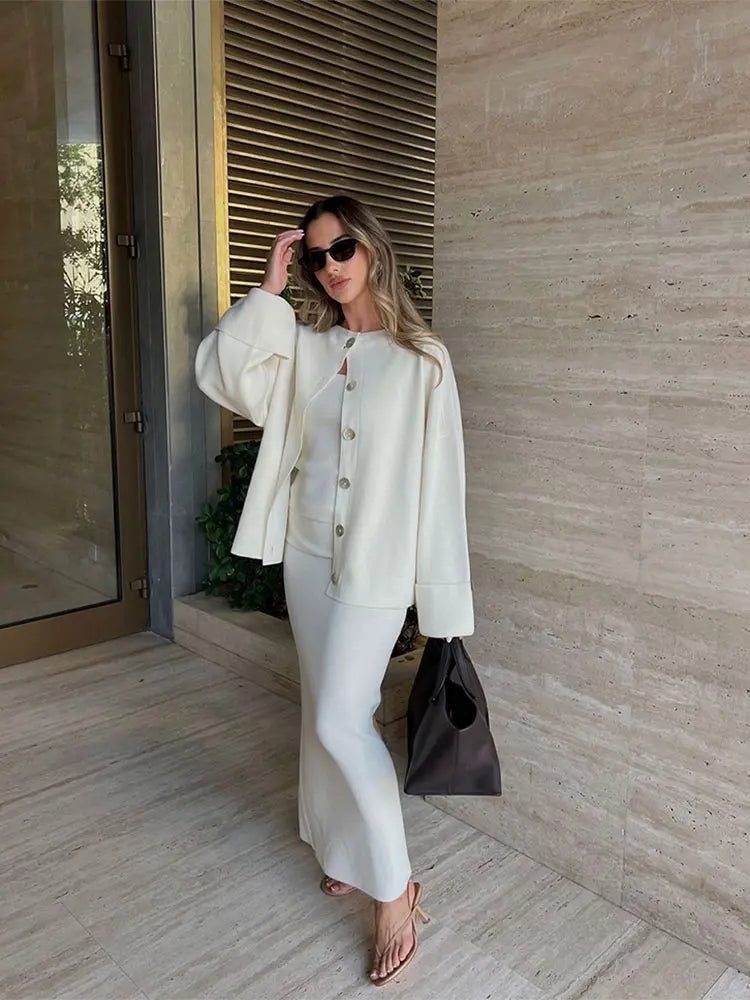 Aiertu  -  Elegant O-neck Knitted Cardigan Women Casual Long Sleeve Single-breasted Loose Sweater Coat 2026 Autumn Lady Office Outerwear Aiertu