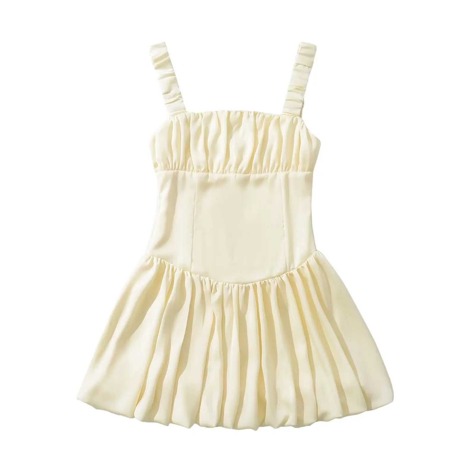 Aiertu  -  Sweet Women Sexy Low Waist Pleated Hem Satin Tank Mini Dress Summer Female Birthday Party Dresses Holiday Robe Aiertu