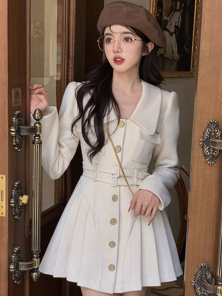 Aiertu  France Vintage Party Mini Dresses Women Korean Style Elegant Pleated Dress Female Warm Sweet Retro Dress Coat Autumn Winter Aiertu