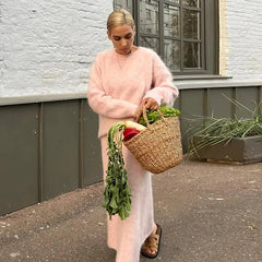 Aiertu     -  Fall Outfits 2026 Cozy Knit Pullovers Skirt Set Women Solid O-neck Full Sleeve Sweater High Waist Long Skirt 2026 Autumn Winter New Lady Knitwear Aiertu