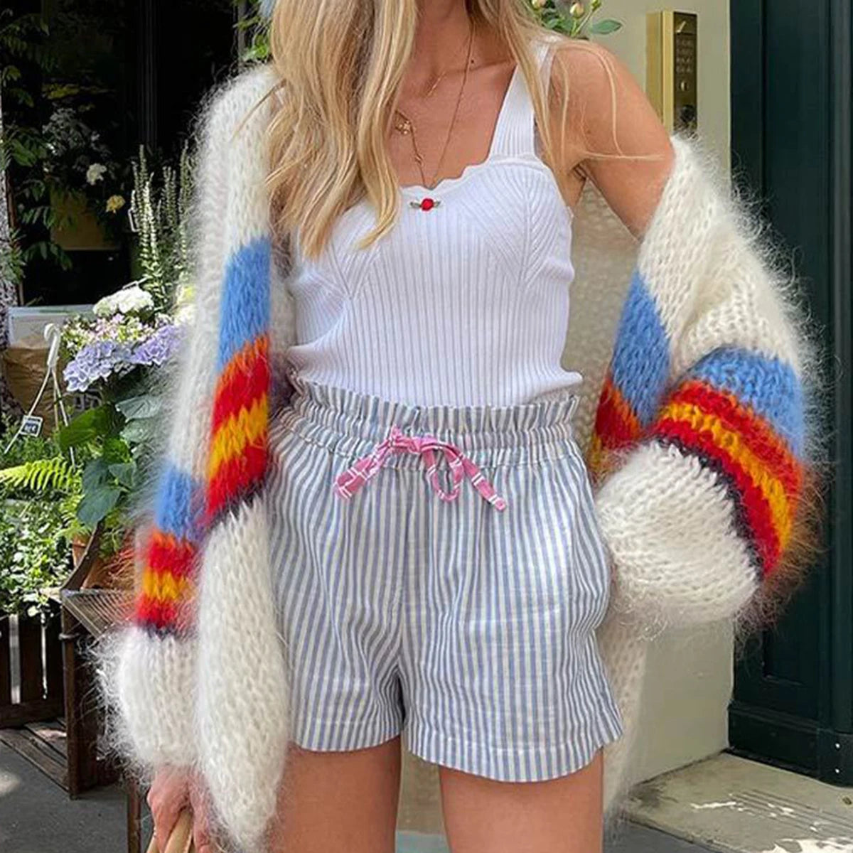 Aiertu     -  Fall Outfits 2026 Color Patchwork Knitted Cardigan Women Long Sleeve Open Stitching Casual Sweater Outerwear Autumn Fashion Loose Jumpers 2026 New Aiertu