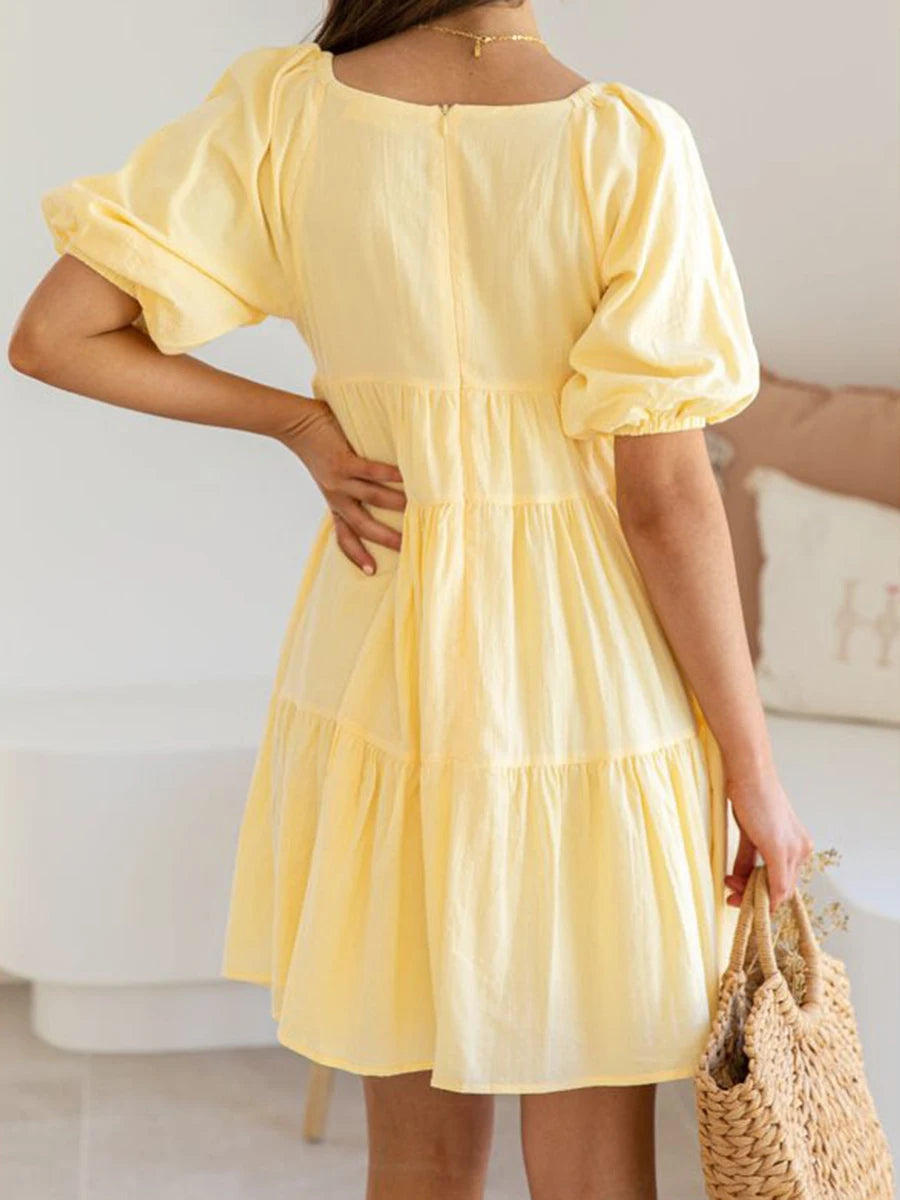 Aiertu  -  Elegant Maternity Dress for Summer Photoshoot - Stylish V-Neck A-Line Pregnancy Clothes with Puff Sleeves Solid Color Casual Aiertu