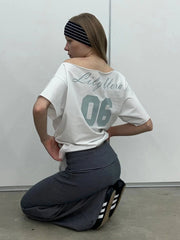 Aiertu  -  Spring Summer New American Spice Girl Off Shoulder Loose Short Sleeved T-shirt Trendy Letter Aesthetic Grunge Y2k Top Aiertu