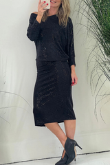 Aiertu  -  Party Solid Sequins Oblique Collar Long Sleeve Dresses Aiertu