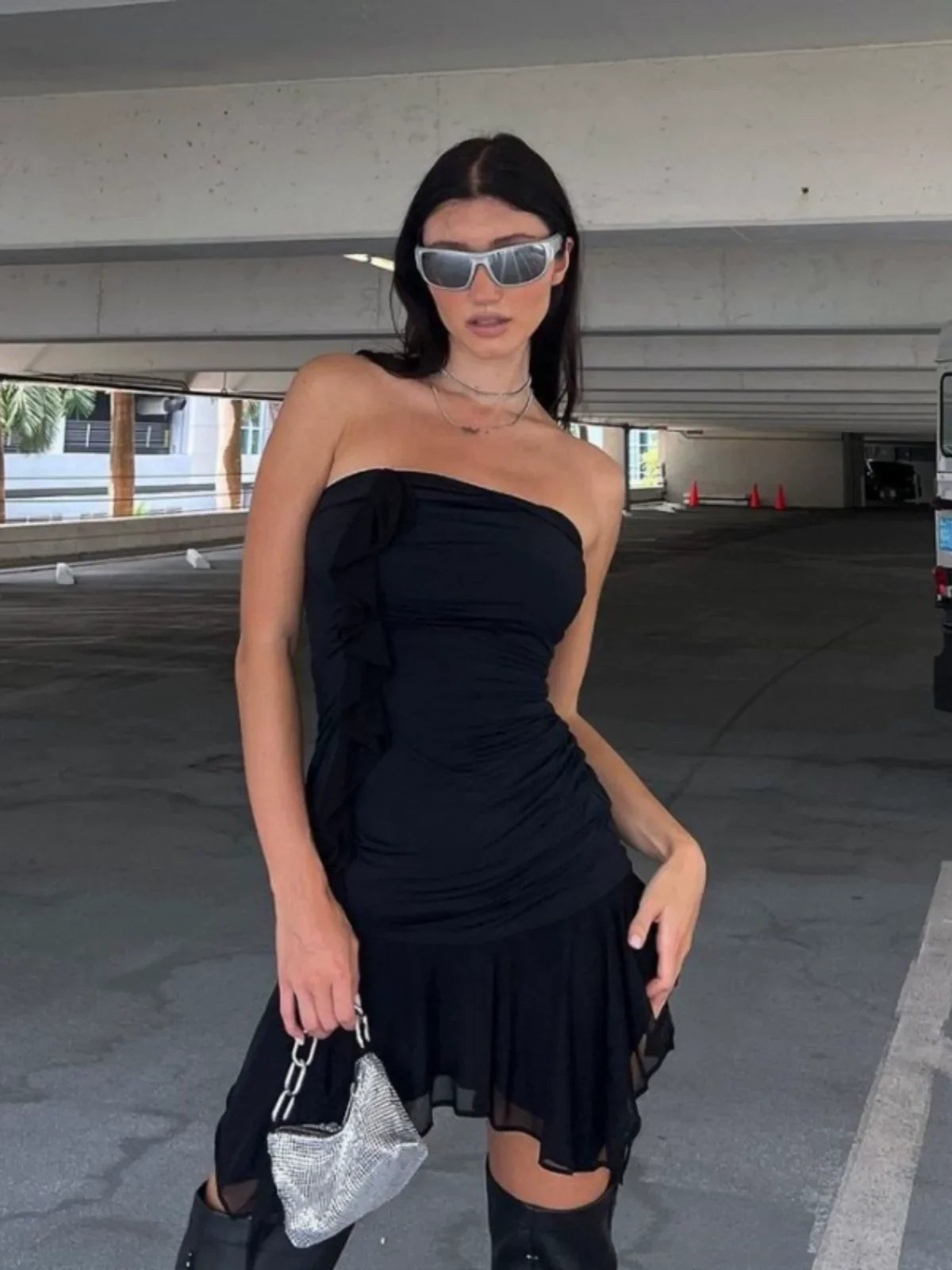 Aiertu  -Ramiyah Mesh Splicing Tube Dress aiertu