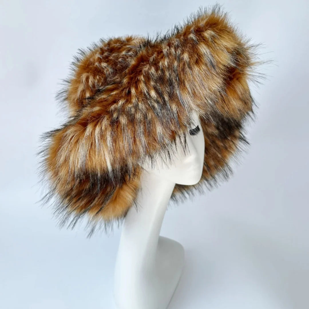 Aiertu  -  Luxury Fluffy Women Faux Fur Bucket Hats Oversized 17cm Wide Brim Thicken Outdoor Warm Plush Punk Hat Girl Y2k Female Ski Panama Aiertu