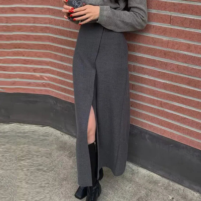 Aiertu  -  Slim Slit Elegant Long Skirts For Women Autumn High Waist Korean Skirt Female Street Casual Patchwork Commuting Skirts Aiertu