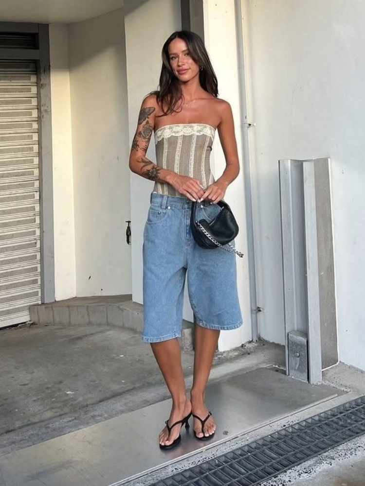 Aiertu  Street Denim Shorts Women All Match Zippers Pocket Button Dropped Wide Leg Female Short Pants 2025 Spring Summer Lady Streetwear Aiertu